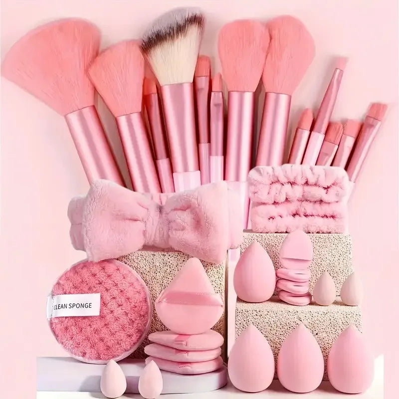 2040 Pink Makeup kit Complete Makeup Brush Set Big set includes Soft Brushes view with various pink makeup tools.