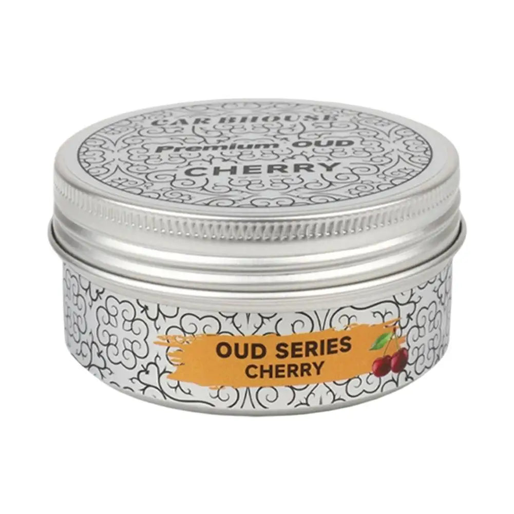 high-end car air freshener, Oud Series Cherry scented canister with decorative design.