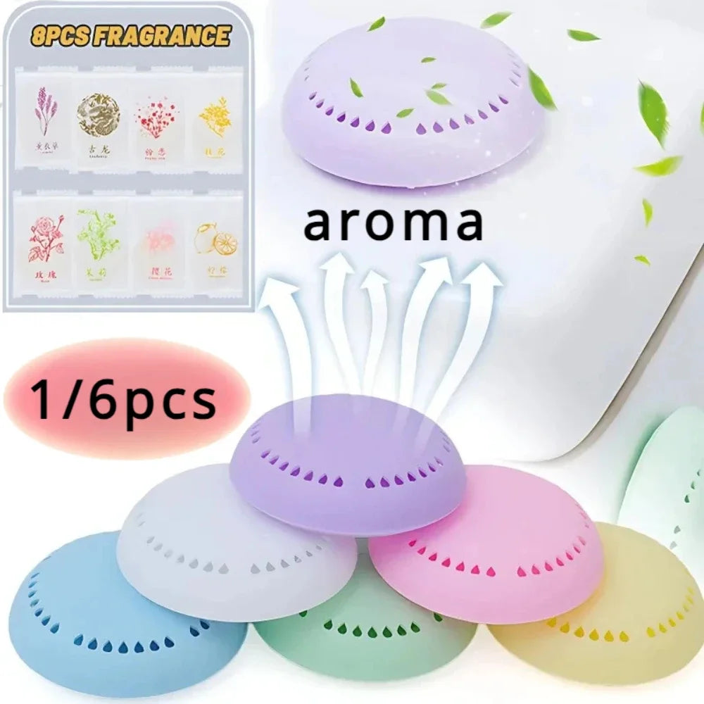 home fragrance solid air freshener displayed in various colors with aroma release visualization