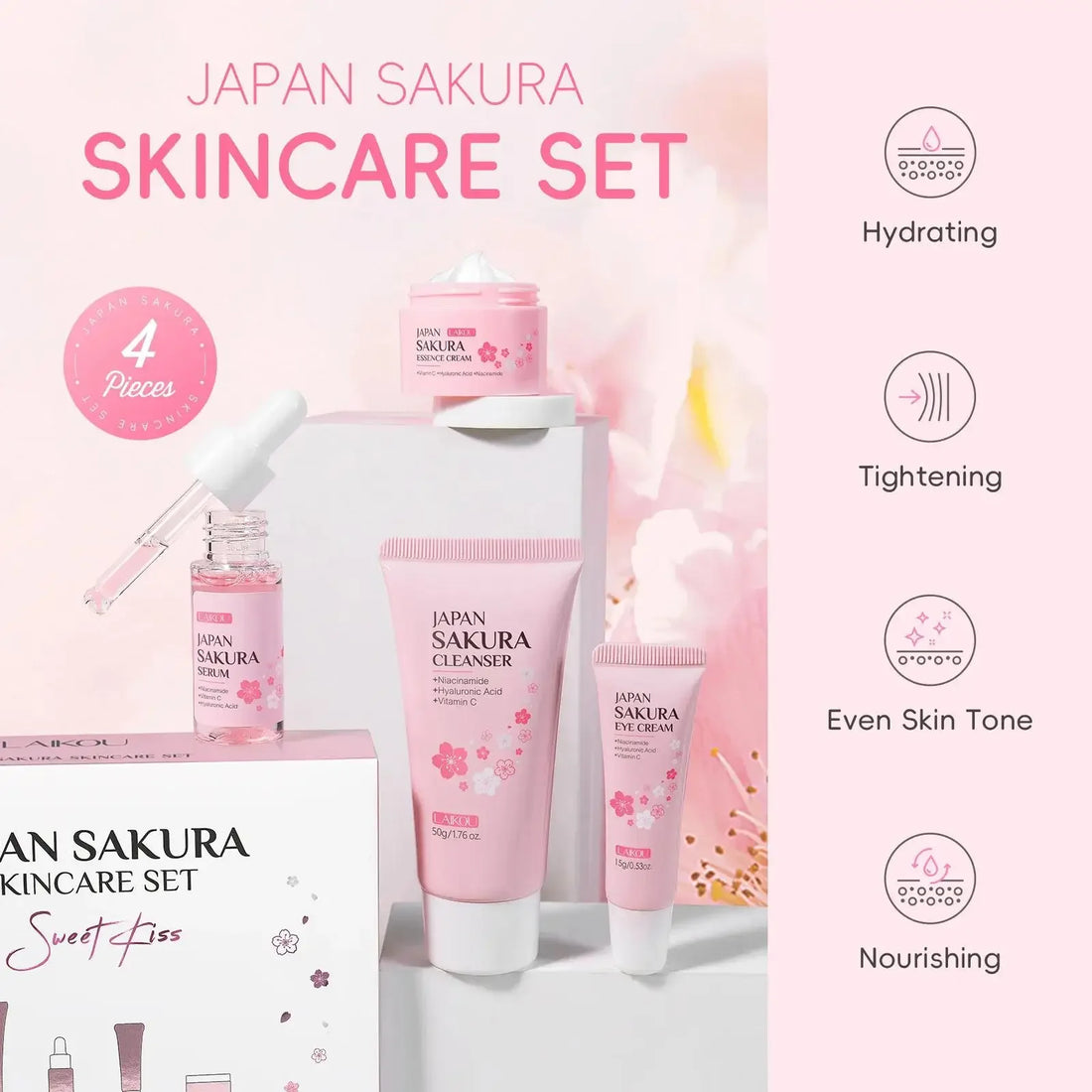 Japan Sakura Skincare Set 4pcs Hydrating Tightening Serum