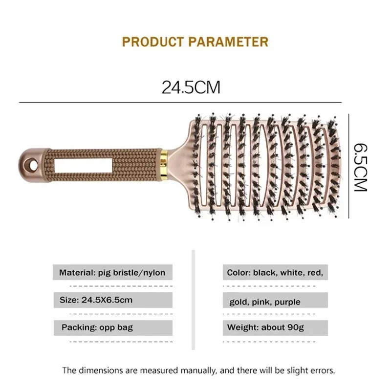 Hair Brush Scalp Massage Comb Hairbrush Boar Bristle Nylon Women