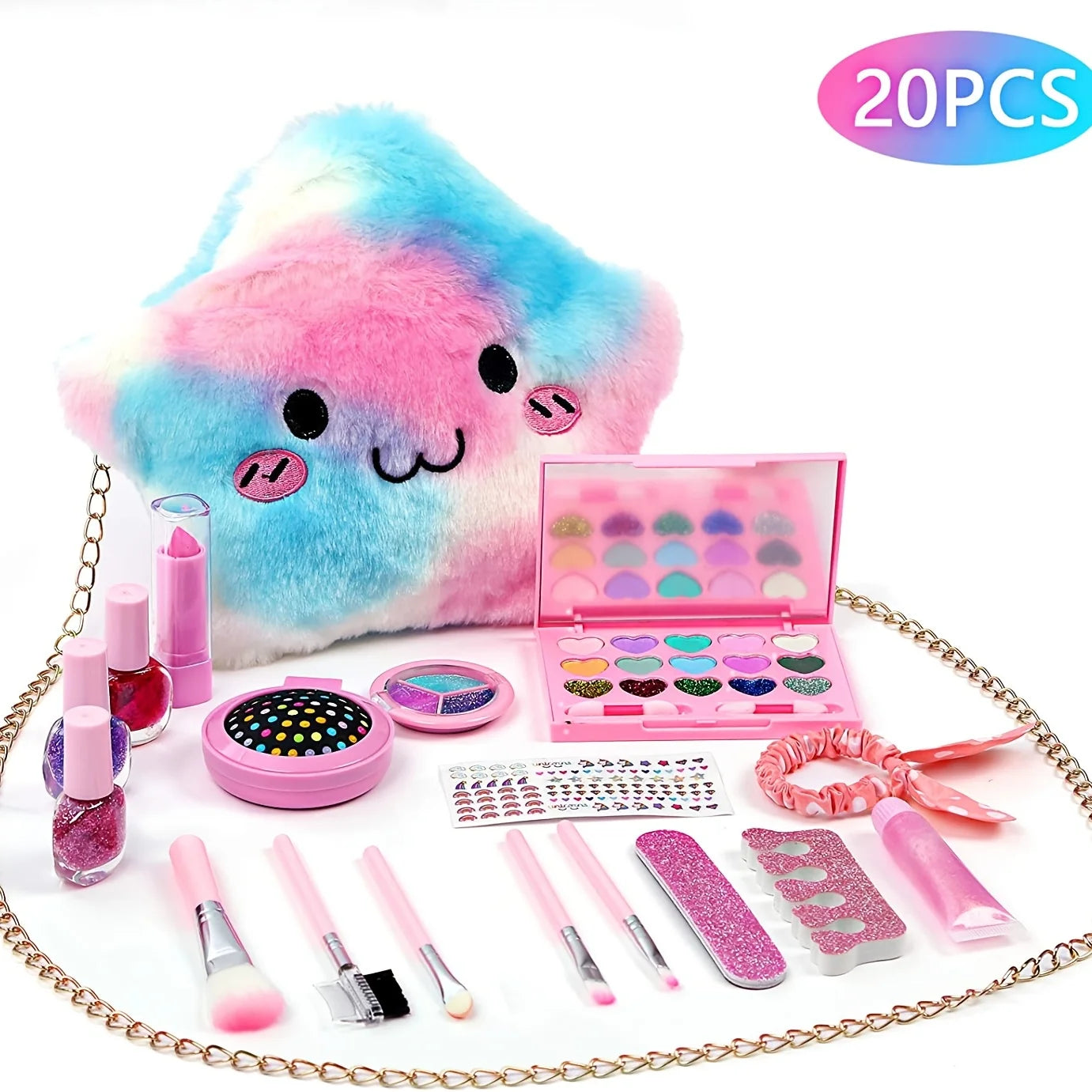 Kids Makeup Kit for Girl - 20 Pcs Real Washable Non-Toxic Girls Makeup Kit for Kids with Cute Princess Cosmetic Purse, Play Make