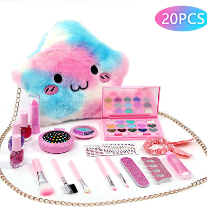 Kids Makeup Kit for Girl - 20 Pcs Real Washable Non-Toxic Girls Makeup Kit for Kids with Cute Princess Cosmetic Purse, Play Make