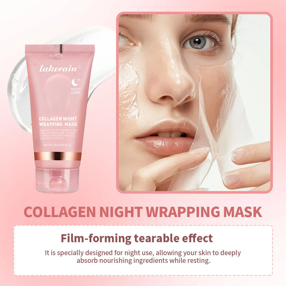 Lakerain Collagen Night Wrapping Mask Elasticity Hydration Care Reduces Sagging &amp; Dullness Hydrolyzed Collagen For Glowing Skin