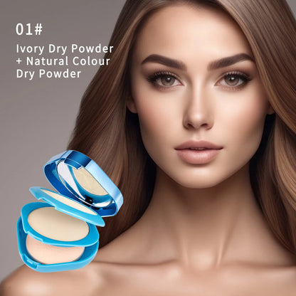 Natural Matte Finish Pressed Powder Long-Lasting Makeup in blue compact with model&