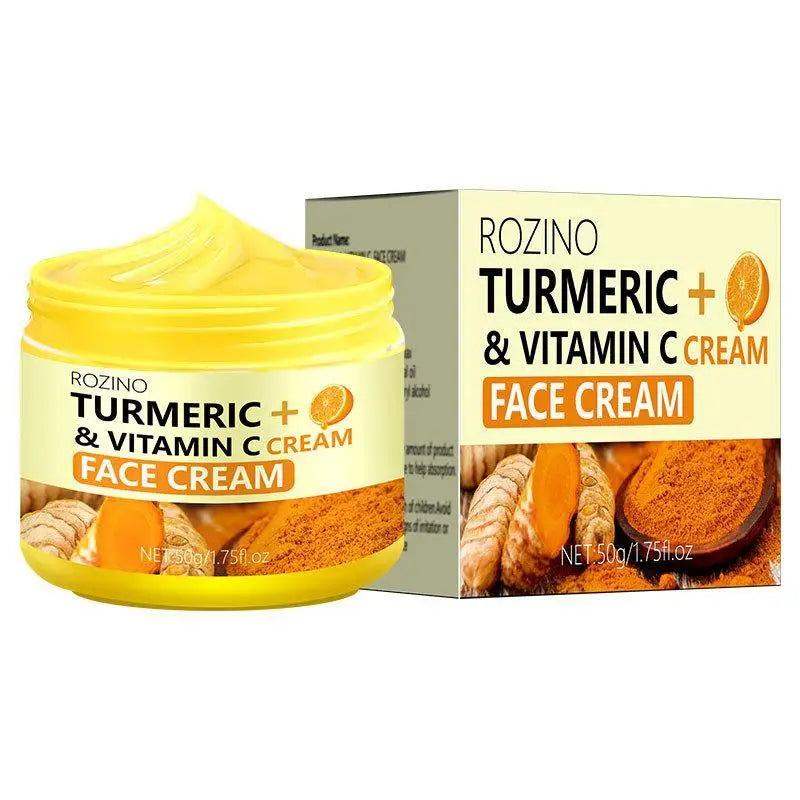 Turmeric Lemon Soap cleansing pad Face Cream Serum Turmeric Serie skin tone in a yellow jar with box.