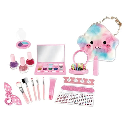 Kids Makeup Kit for Girl - 20 Pcs Real Washable Non-Toxic Girls Makeup Kit for Kids with Cute Princess Cosmetic Purse, Play Make
