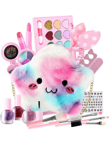 Kids Makeup Kit for Girl - 20 Pcs Real Washable Non-Toxic Girls Makeup Kit for Kids with Cute Princess Cosmetic Purse, Play Make