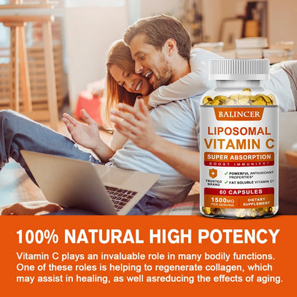 Liposomal Vitamin C Supplement - Easily Absorbed, Fat-Soluble Vitamin C, Antioxidant, Support Immune System, Promote Skin Health