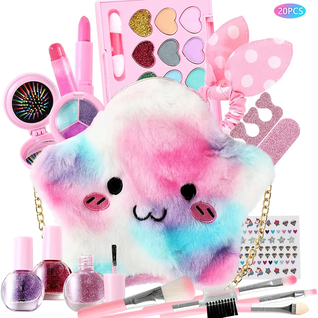 Kids Makeup Kit for Girl - 20 Pcs Real Washable Non-Toxic Girls Makeup Kit for Kids with Cute Princess Cosmetic Purse, Play Make