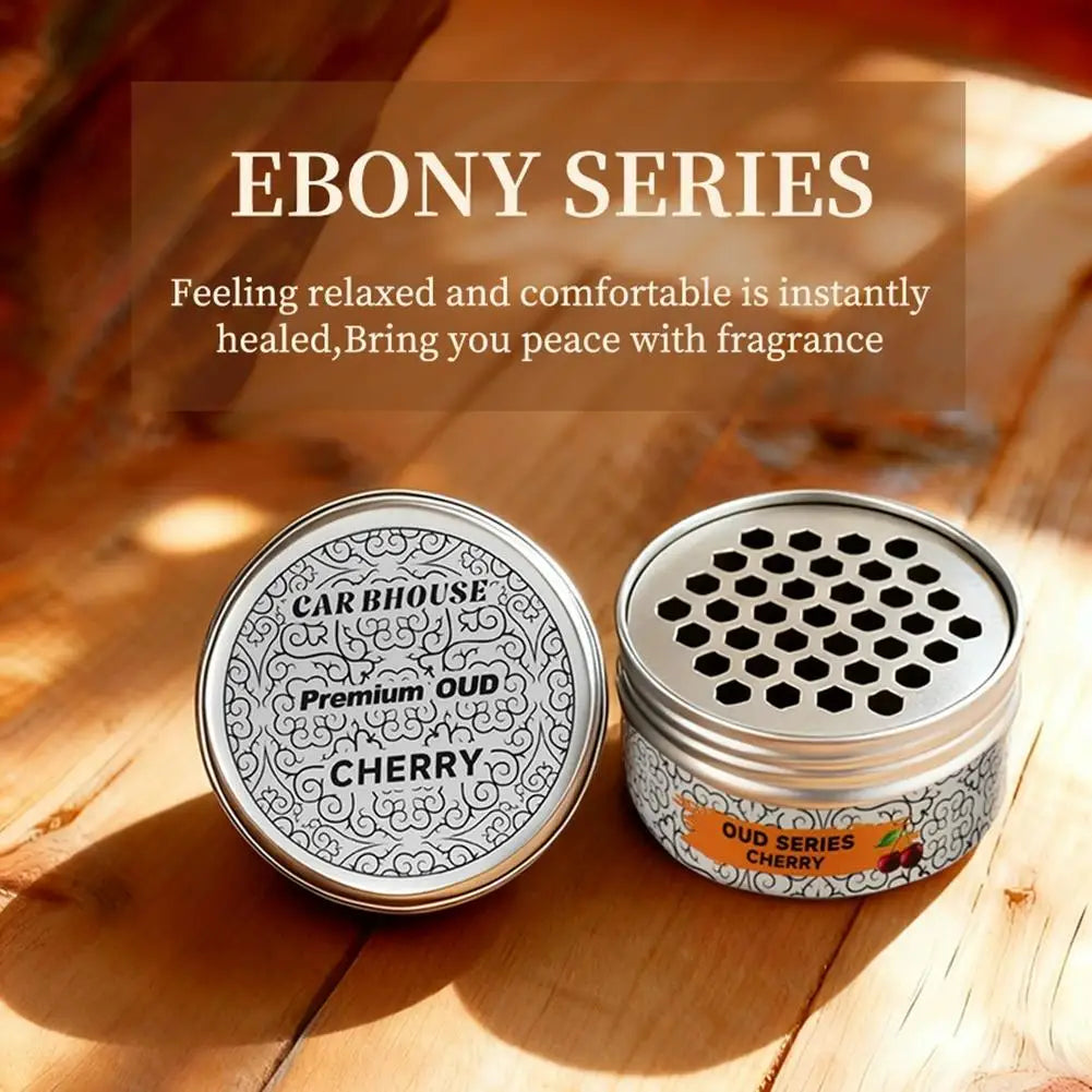 high-end car air freshener in cherry scent from the Ebony Series, promoting relaxation and comfort with fragrance.
