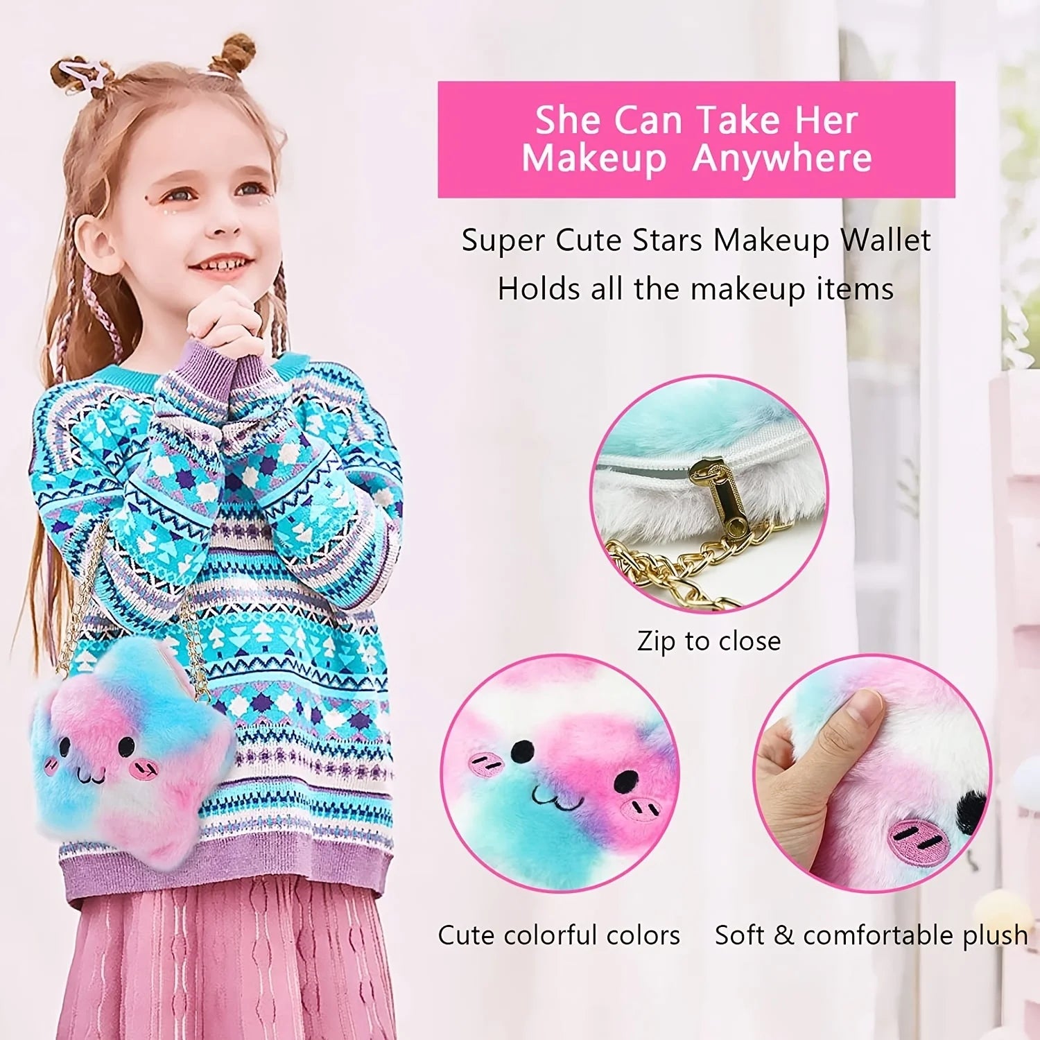 Kids Makeup Kit for Girl - 20 Pcs Real Washable Non-Toxic Girls Makeup Kit for Kids with Cute Princess Cosmetic Purse, Play Make