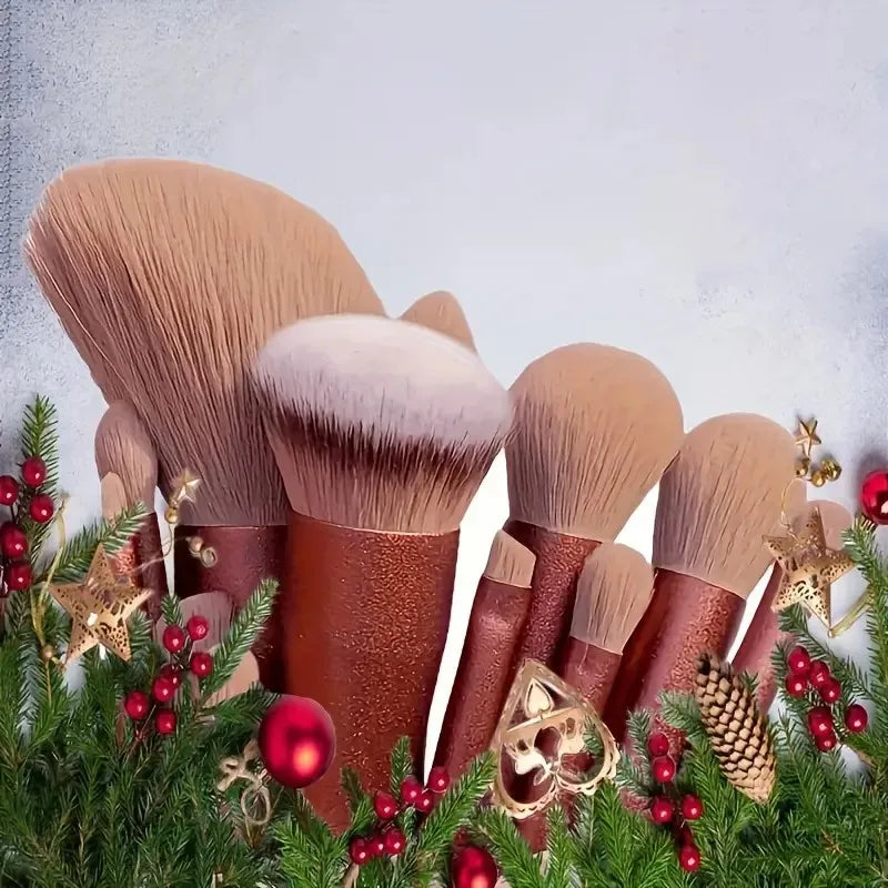 18-Piece Professional Makeup Kit - Complete Collection with 13 Brown Brushes, 4 Triangle Puffs, Teardrop Sponge &amp; Unique Toothbr