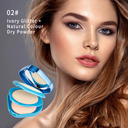 Natural Matte Finish Pressed Powder Long-Lasting Makeup in Ivory Glitter with model&