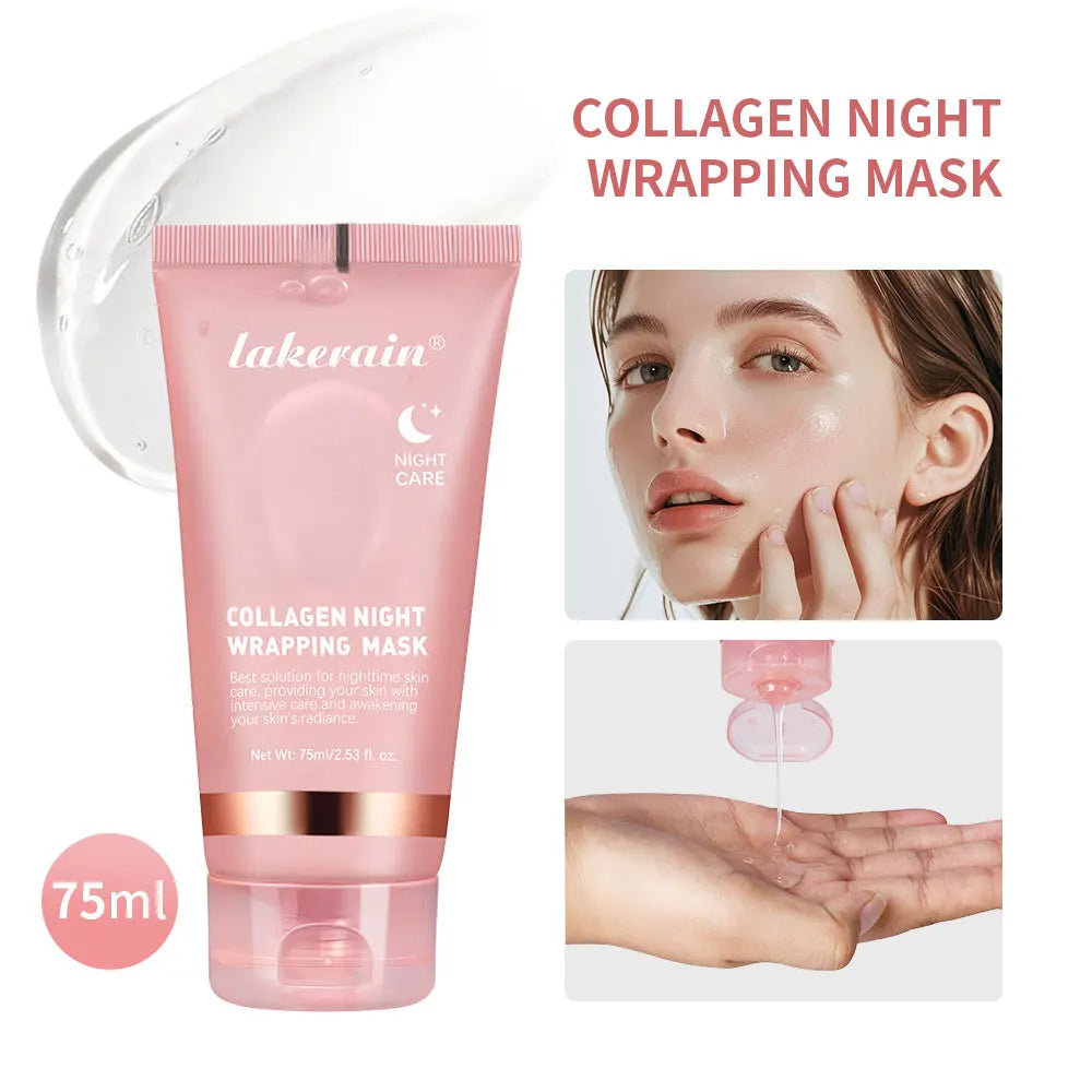 Lakerain Collagen Night Wrapping Mask Elasticity Hydration Care Reduces Sagging &amp; Dullness Hydrolyzed Collagen For Glowing Skin