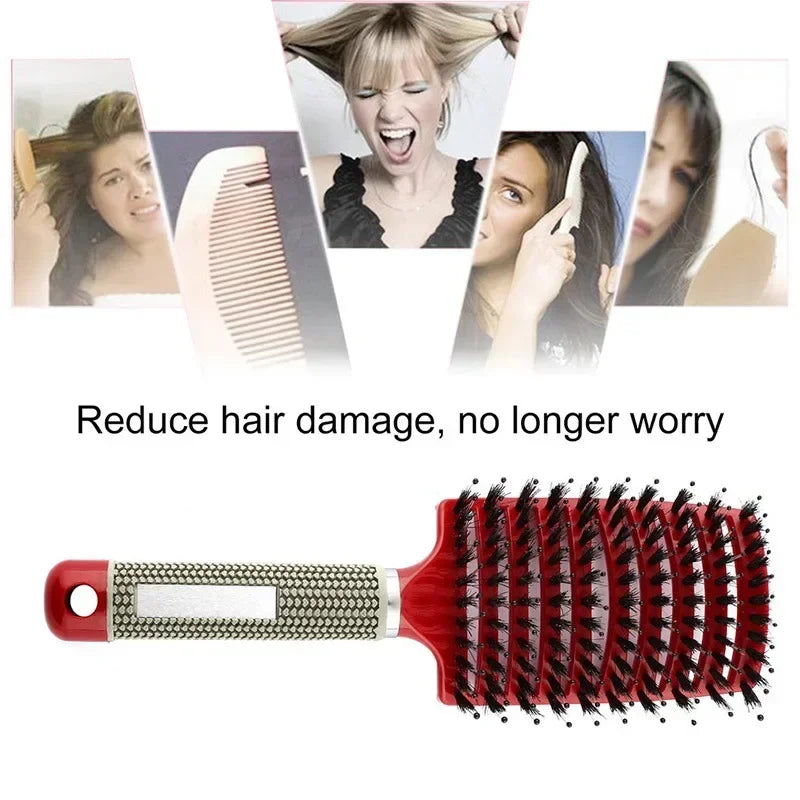 Hair Brush Scalp Massage Comb Hairbrush Boar Bristle Nylon Women