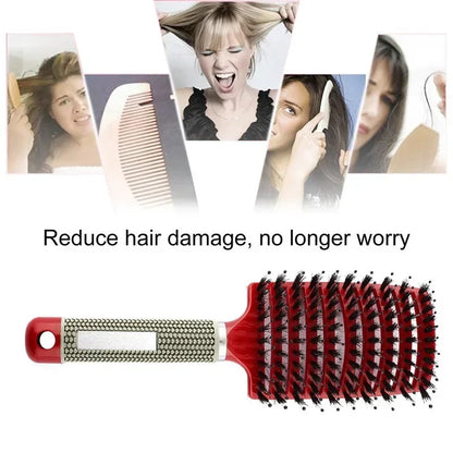 Hair Brush Scalp Massage Comb Hairbrush Boar Bristle Nylon Women
