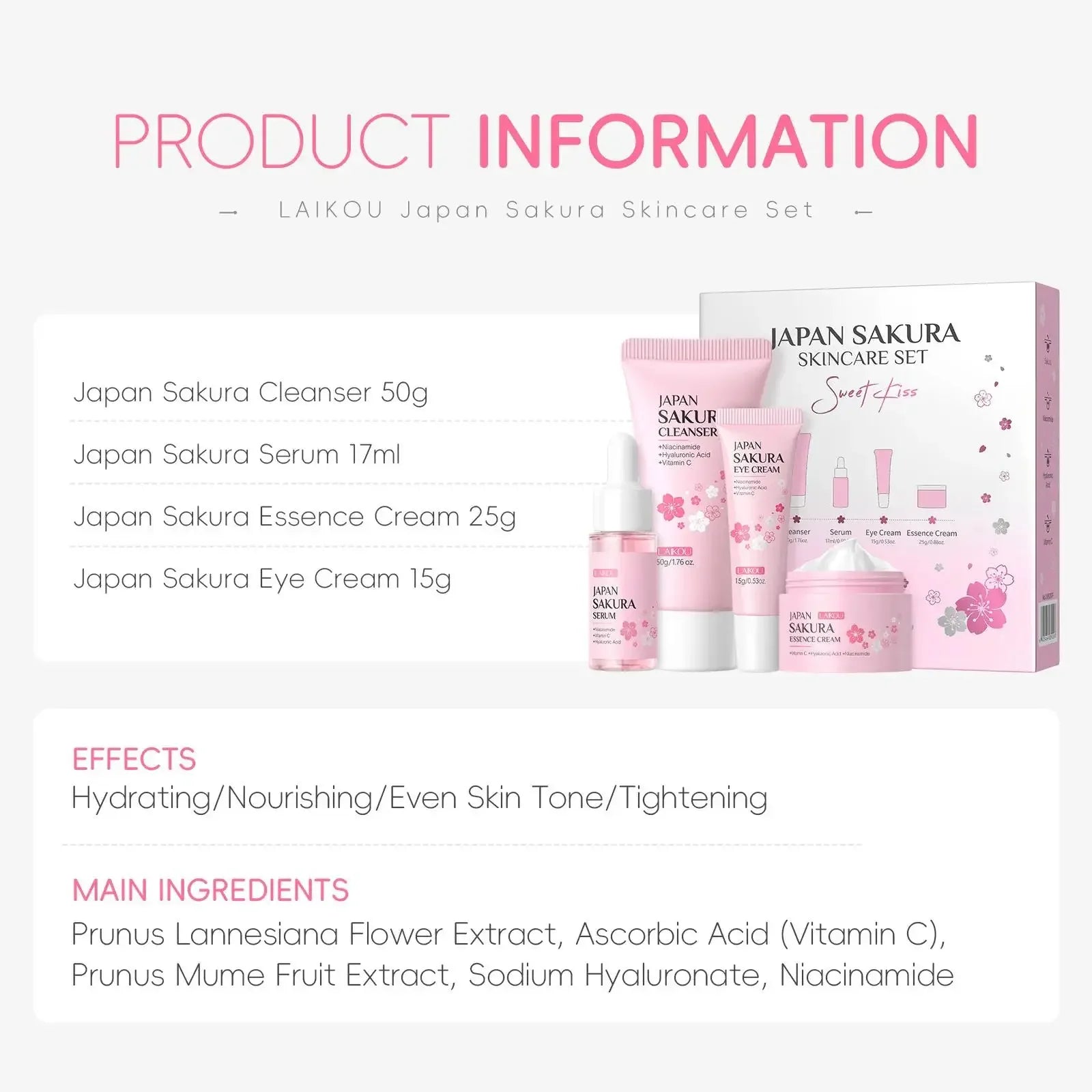 Japan Sakura Skincare Set 4pcs Hydrating Tightening Serum