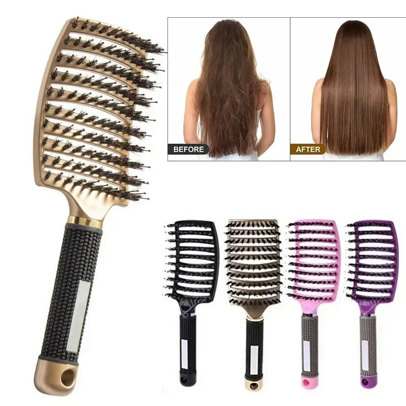 Hair Brush Scalp Massage Comb Hairbrush Boar Bristle Nylon Women