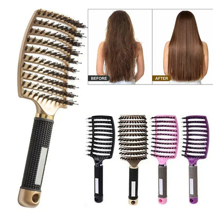 Hair Brush Scalp Massage Comb Hairbrush Boar Bristle Nylon Women