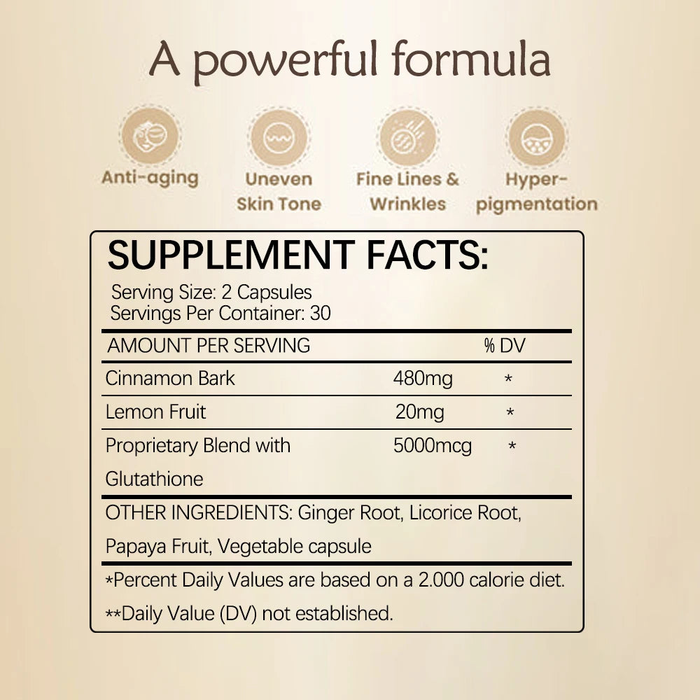 Foods Supplement Glutathione 5000mcg Vitamin C Skin Tone 