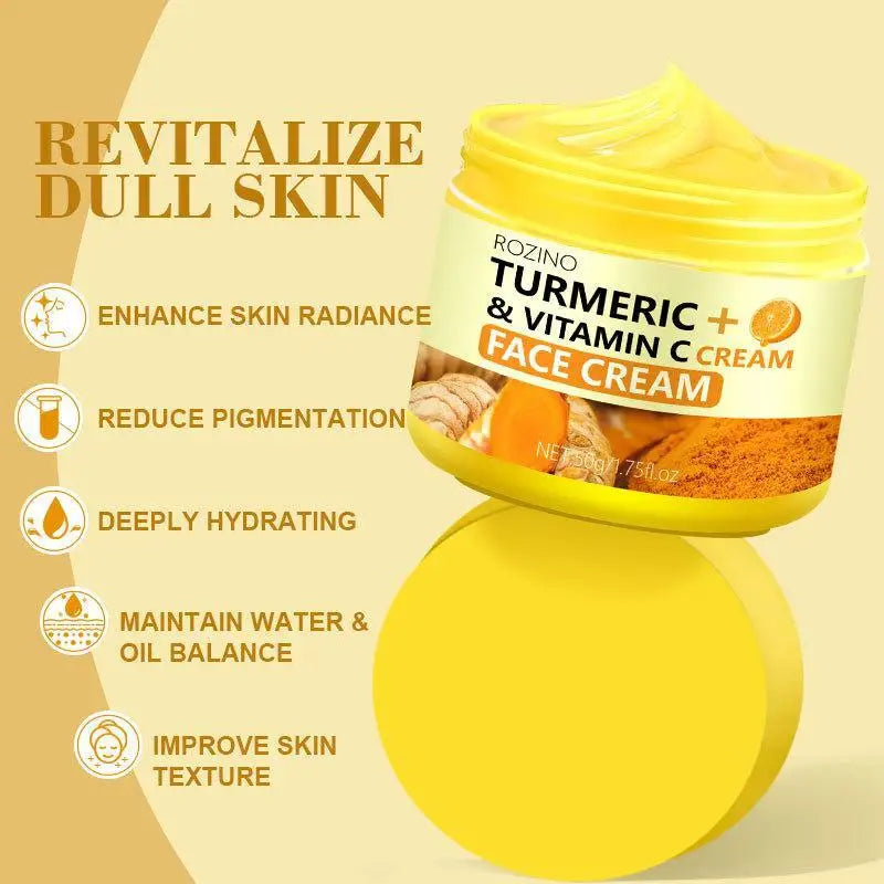 Turmeric Lemon Soap cleansing pad Face Cream Serum Turmeric Serie skin tone revitalizing skincare product with yellow packaging.